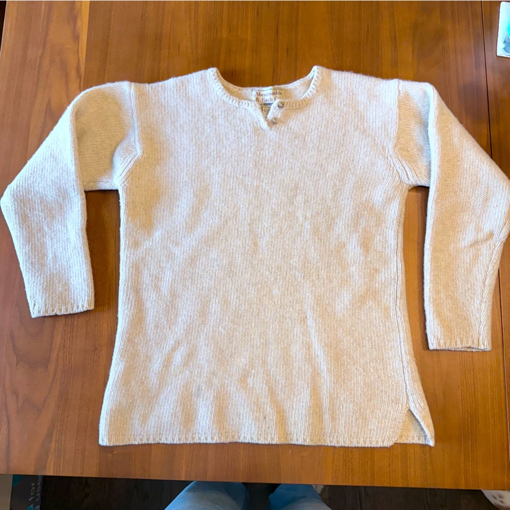 Vintage Abercrombie & Fitch Lambswool pullover Henley sweater Natural Medium *D*